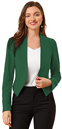 Allegra K Giacca blazer corta da donna senza colletto da lavoro da ufficio, Verde scuro, 12