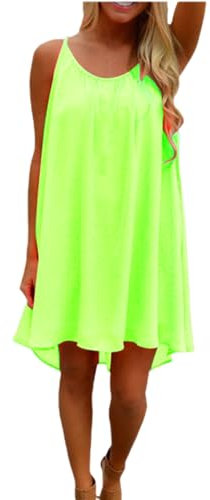 Colisha Mini robe d'été à bretelles spaghetti fluo dans le dos creux en mousseline de soie pour femme, Vert fluo, XXL
