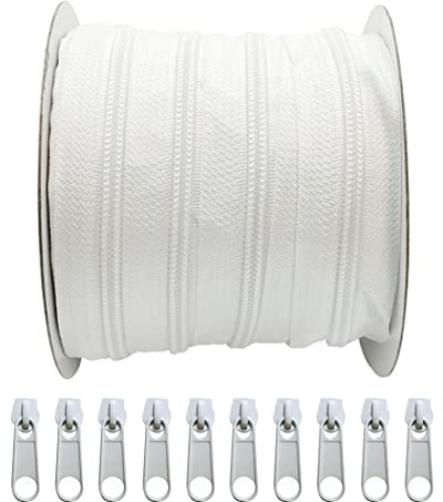 25 metri di cerniera in nylon + 10 cursori liberi tiranti in metallo per cucire, cucire, cerniera per cucire su vestiti, tessuti, cerniera per metri 5#(25 m, 101)