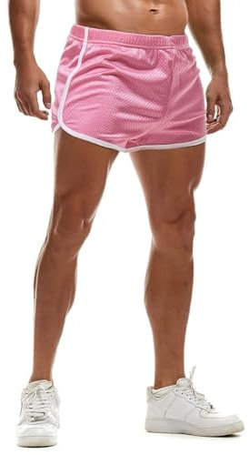 AIMPACT Sport Shorts Herren 3 Inch Turnhose Herren Kurz Mesh Atmungsaktiv Bodybuilding Shorts Fitness Training Sporthose (Rosa-XXL)