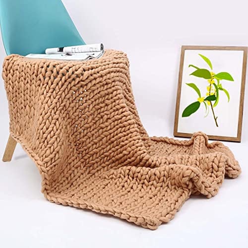 RGRE Super Soft Chunky Knit Throw Blanket for Couch, Handmade-Large Cable Knit Weighted Blanket - Crochet Handwoven Home Decor Knitted Blankets - Fluffy Cozy Woven Blankets (khaki 80x100cm)