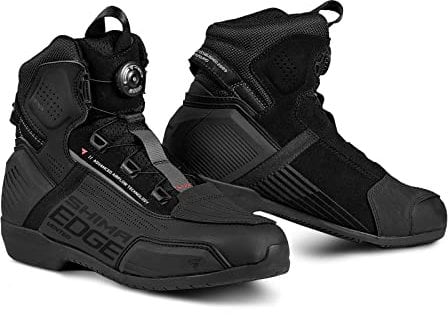 SHIMA EDGE Vented, Scarpe da Motociclista per Uomo - Traspirante, Scarpe da Equitazione Stradale Rinforzate con Sistema di Chiusura ATOP (Nero, 45)