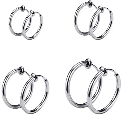 YATEICBC 4 Paare Edelstahl Creolen Ohrringe Kleine Knorpel Hoop Ohrringe Nase Lippen Ringe für Männer und Damen,12mm,14mm,16mm,18mm