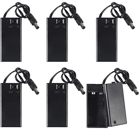 Diitao 6PCS Battery Holders 9V Battery Holder with ON/Off Switch,9V Battery Boxes Case with 5.5 x 2.1mm DC Plug Wire (9V with DC Plug)