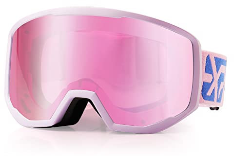 EXP VISION Skibrille für Damen und Herren, Snowboard Brille Schneebrille OTG 100% UV-Schutz Skibrille für brillenträger, Anti-Nebel Snowboard Brille Ski Goggles (Lila)
