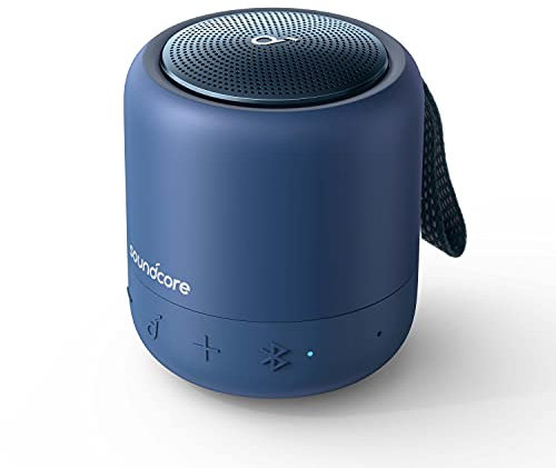 Soundcore Anker Mini 3, Bluetooth-Lautsprecher mit BassUp und PartyCast Technologie, USB-C, Wasserschutz IPX7, Individueller EQ (in Blau) (Generalüberholt)