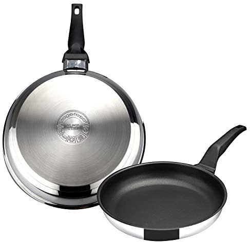 MAGEFESA Comte - Juego de Sartenes 18+24cm + Fiambrera 18.5cm, Acero Inoxidable, Libre de PFOA, Antiadherente Tricapa, Todo Tipo de Cocinas, Inducción