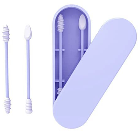 LAURAG 2 tamponi di cotone in silicone riutilizzabili, portatili e puliti, tamponi di cotone per la pulizia delle orecchie, trucco
