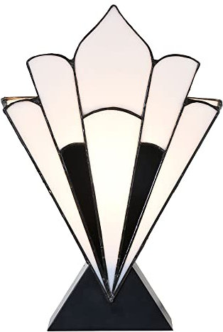 HAES DECO - Tiffany Tischlampe 21x10x32 cm Weiß Schwarz Glas Metall Tiffany Schreibtischlampe Tiffany Lampen Buntglas
