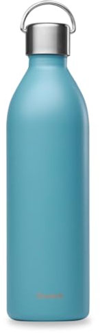 Qwetch - Bouteille Isotherme Active Bleu Acier 1L - Gourde avec Anse Inox Recyclé - 24h Froid et 12h Chaud - Etanche, Sans BPA & Compacte