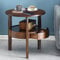 Round Coffee Table with Hidden Drawer, 20D x 20H, Natural Wood Side Table with Drawer, 2-Tier Rustic Retro Side Table with Storage, Small Coffee Table for Living Room