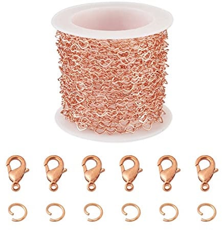 PandaHall 5m Brass Heart Link Chain Rose Gold Plated Soldered Heart Cable Chain with Jump Ring Lobster Clasps for Men Women Necklace Jewelry Making