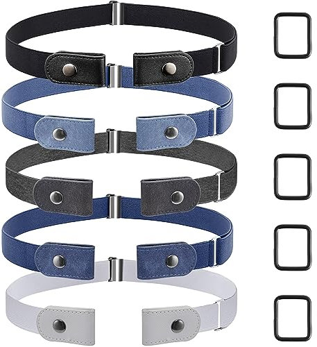 FINEASY 5 Stücke Gürtel Ohne Schnalle Elastisch, Elastischer Gürtel für Damen oder Herren, Unsichtbarer Gürtel für Jeans Hosen Kleid, Keine Schnalle Stretch Gürtel, Gürtel Ohne Schnalle Damen