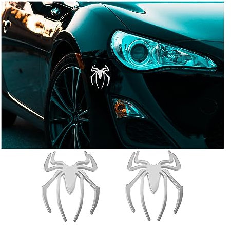 JNNJ 2 Pcs 3D Forma de Araña de Metal Calcomanía del Auto, Automóvil Emblema Animal En Aleación de Zinc, Vehículo Pegatina Universal para La decoración Exterior del Coche Camión Moto（Plata）