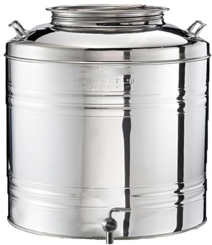 Bidone Fusto per olio con rubinetto da 25 litri giara damigiana in acciaio inox 18/10 contenitore vino miele acqua