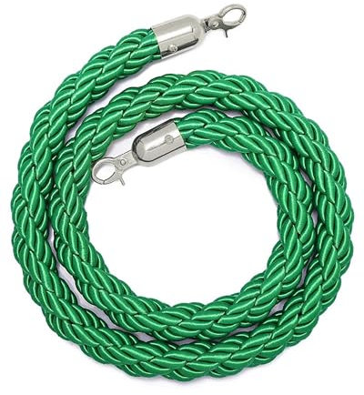 Personenleitsystem Absperrkordel Grünes Samtseil Geflochten, Rungenseil, VIP-Hängeseile mit Polierten Haken, Massenkontrolle-Sperrseil, Gedrehtes Hanfseil für Party ( Color : Green-Silver Hook , Size