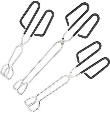 Relaxdays Grillzange 3er Set, Edelstahl, Rutschfester Griff, Scherenzange Grill & Küche, 24, 29 & 33 cm, Silber/schwarz