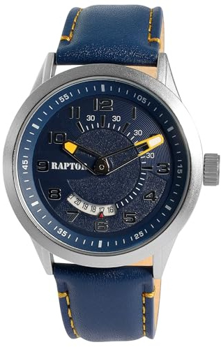 Raptor Yava Herren-Uhr Leder Dornschließe Datum Analog Quarz Geschenk Vatertag Geburtstag Weihnachten (blau)