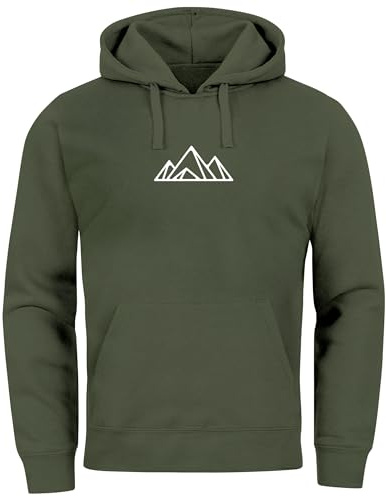 Neverless® Hoodie Herren Polygon Print Wandern Geometric Berg-Motiv Geometric Kapuzen-Pullover Männer Outdoor Fashion Oliv L
