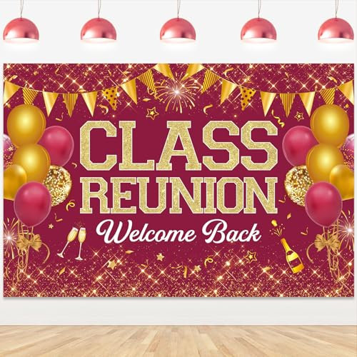 Wonmelody Klassentreffen-Dekoration, Schul-Klassentreffen-Hintergrund, rot, Willkommen zurück, Schultreffen-Party, High-School-Treffen-Dekorationen, Hintergrund für 20., 30., 40. Wiedersehen,