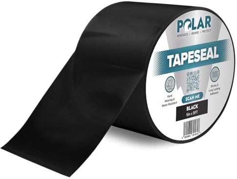 Polar TapeSeal Black - 5 x 5 ft | Rubberised Waterproof Tape for Leaks & Cracks on Roofs, PVC Pipes, Downpipes, Plumbing & Gutters | All-Purpose Indoor & Outdoor Sealant Tape for Lasting Protection