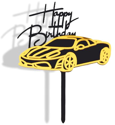 Vanyibro Black & Gold Acrylic Sports Car Cake Topper,Creative Decoration for Boy's & Men's Birthday Cakes