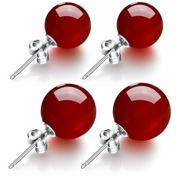 Hmzidz 2 Paare Damen Ohrstecker mit Rote Onyx,Runde Kugel Ohrstecker,Kleine Ohrstecker Silber 925,Karneol Ohrringe,Piercing Ohrringe,Modeschmuck Ohrringe für Freundin,Schöne Ohrringe Set