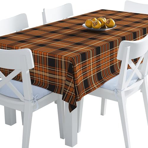 HEKO PANELS Tischdecke 140 x 400 cm Abwaschbar Tischtuch Gartentischdecke Fleckschutz Wasserabweisend Tafeldecke Kariert Braun