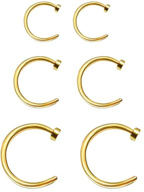 TJUSPIRIT 6 Stück Fake Nasenring Septum Nasenpiercing 20G 6mm 8mm 10mm Septumpiercing Piercingschmuck für Nasen Ohr Lippe Tragus Knorpel Helix, Edelstahl, (C shape, Gold)