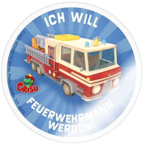 Spreadshirt Grisu Der Kleine Drache Will Feuerwehrmann Werden Sticker Aufkleber, 10 x 10 cm, Transparent glänzend