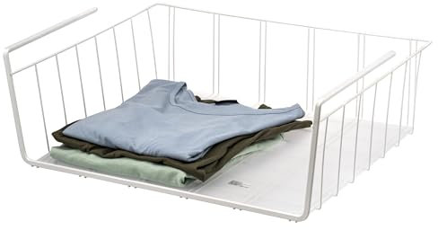 eluno Maxi-Schrankkorb, Hängekorb inklusive Einlegeboden und Kratzschutz, großer Kleiderschrank Organizer für extra Staufläche, geeignet für Schränke, Speisekammer, Regale, Badezimmer, 61 cm (Weiß)