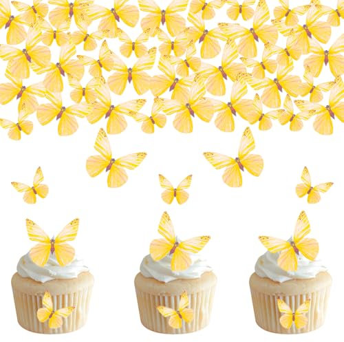 DazzJoy - 72 Gelbe Schmetterling Esspapier für Torte, Geburtstag, Hochzeit