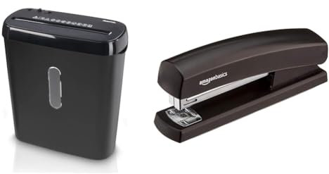 Hama Aktenvernichter Einzug Aktenvernichter professionell Home Office & Amazon Basics Heftgerät mit 1.000 Heftklammern, 1-pro Packung, Schwarz