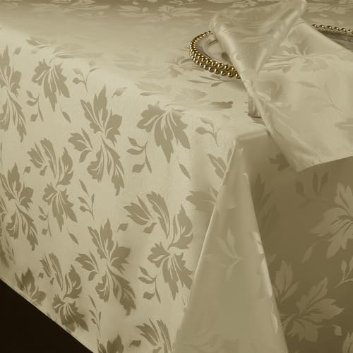 Romanstile große Tischdecke 300x150 Weihnachten beige abwaschbar rechteckig Luxuriös Jacquard-Damast Muster wasserabweisend Tischtuch Tafeltuch für Geburtstag,Feste,Silvester,Party,Jahrestag,Geschenk