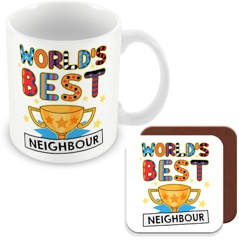 MUGGZ Neighbour Mug & Coaster - Worlds Best Neighbour Gift - Giftset - Made in The UK
