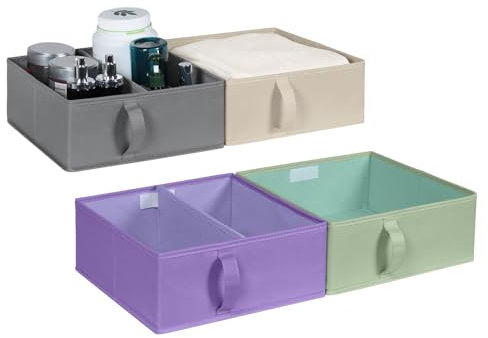 Univivi Aufbewahrungsbox Stoff, Faltbar 4-Teilig Verstärkt mit Karton Schrank Organizer Ohne Deckel Aufbewahrungsboxen Kleiderschrank für Garderobe Unterwäsche Usw, 30x30x13cm