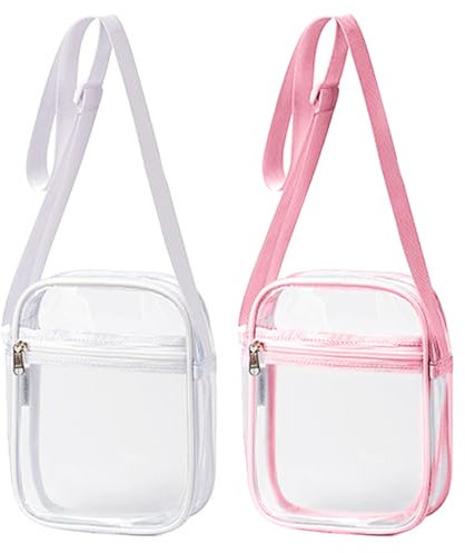 TYXHXTF 2 Pcs Transparente Tasche, Crossbody Schultertasche, Damen Durchsichtig Umhängetasche Klein, Wasserdichte Stylisch Sling Bag, mit Verstellbarem Abnehmbarem Gurt (Weiß+Rosa)
