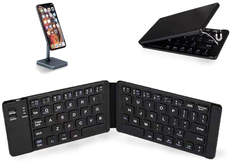EVISTR Foldable Bluetooth Keyboard - Mini Wireless Rechargeable Keyboard for iOS Android Windows Tablet (Black)
