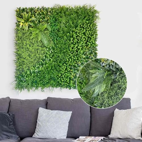 JELLE & JACOB Mur Vegetal Artificiel Exterieur et Interieur, Panneau Mur végétal 100x100 cm -Vert forêt-, Facile d'entretien et Durable - pour Une Ambiance Cosy, Plante Murale Artificielle