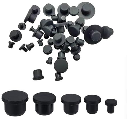 VZU 40 Stück Silikongummi Lochstopfen, Verschlussstopfen Gummi, Silikonstopfen in 5 Größen (4/7.5/9.5/11.5/13.5mm) für Flaschen und Rohre, Gummistopfen Schwarz für Lochdichtungen