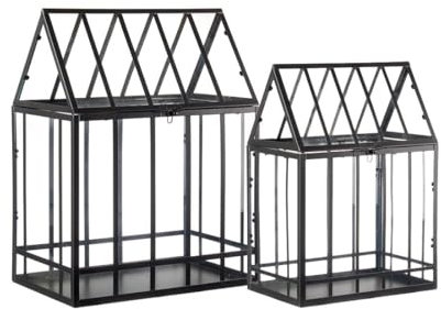 Mini-serres - Set de 2 pièces en métal et Verre, Couleur Noire