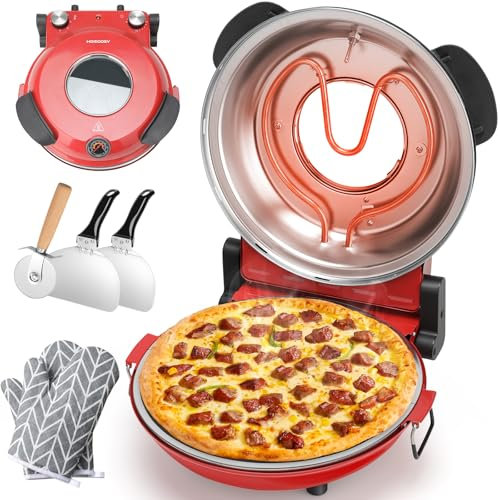 HomCozy - 12 Inch Electric Pizza Oven for Indoor, 1200W Portable Countertop with Viewing Window, Timer