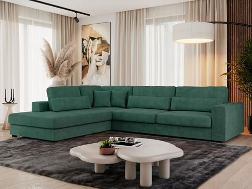 MKS MEBLE Ecksofa Sofa L-Form Grün Strukture, Wohnlandschaft L-Form, Couch L Form, Sofagarnitur Couchgarnitur Polsterecke, Breite: 316 cm - Savona L - Grün Strukture - Links