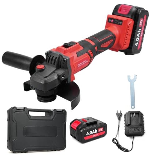 Mulcort Smerigliatrice angolare a batteria, 21 V, con 2 batterie da 4,0 Ah e caricabatterie, manico aggiuntivo regolabile, motore brushless, smerigliatrice metallica per levigatura, taglio