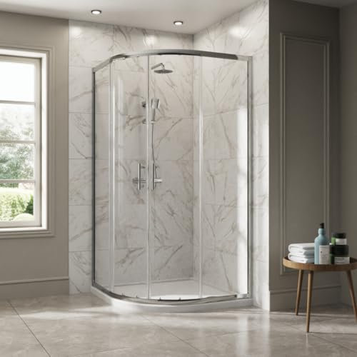 NRG 900 x 900mm Chrome Framed Quadrant Shower Enclosure Sliding Door for Wet Room Cubicle Enclosures