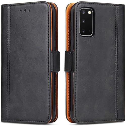 Bozon Handyhülle für Samsung Galaxy S20, Leder Handytasche Kartenfach Klappständer Magnetisch Lederhülle für Samsung Galaxy S20 Hülle, Schwarz