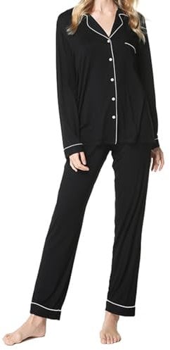 JSTHHTT Ensemble Pyjama Femme Manches Longues en Satin de Soie - Vêtements de Nuit Pour Toutes Les Saisons Avec Chemise