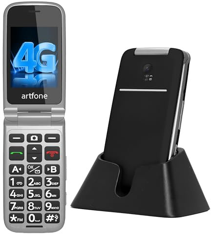 artfone G3 4G Flip Phone for Seniors, SIM-Free & Unlocked Mobile Phone with 2.4-Inch Display, Loud Speaker, SOS Button, Talking Numbers, Time Reporting, FM Radio, Torch, Charging Dock, Quick Dial