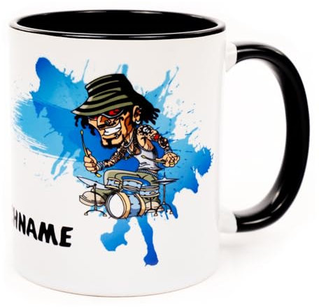 Schlagzeug Tasse mit Namen personalisiert Geschenk für Schlagzeuger Geschenkideen Schlagzeuglehrer Drummer Becher Zubehör Deko Profi coole Geburtstag Fanartikel Musiker Gadget lustig Keramik 330 ml