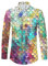 Bastwahl Silvester Outfit Herren Elegant - Metallic-Hemden Cosplay Knopfleistenshirt Pailletten Hemd 70er Outfit Langarm Disco Party Karneval Kostüm Freizeithemd Regular Fit Glitzer Glänzende